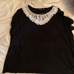 NWT black t with lace collar